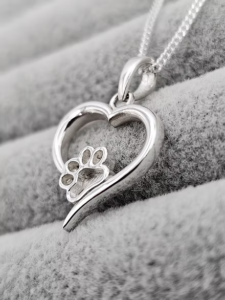 Sterling Silver Pawprint Hollow Heart Pendant