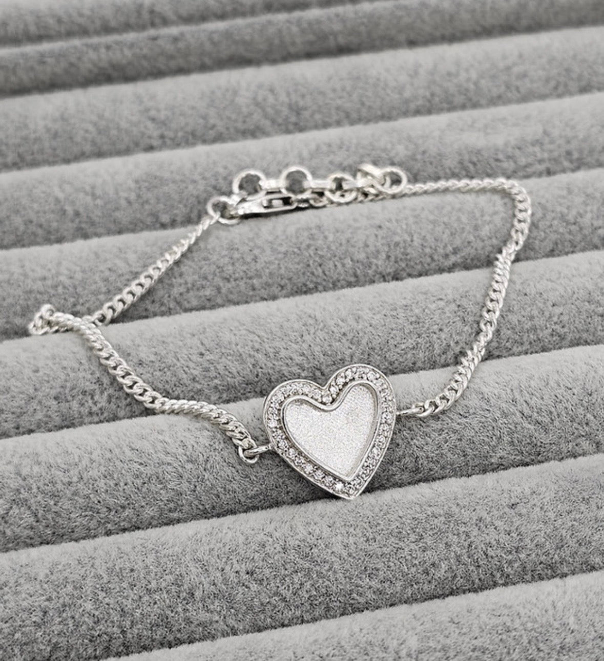 Sterling Silver Heart CZ Keepsake Bracelet