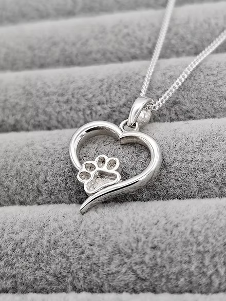 Sterling Silver Pawprint Hollow Heart Pendant