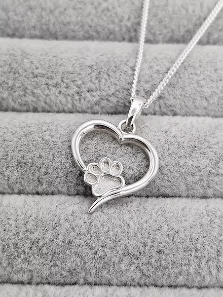 Sterling Silver Pawprint Hollow Heart Pendant