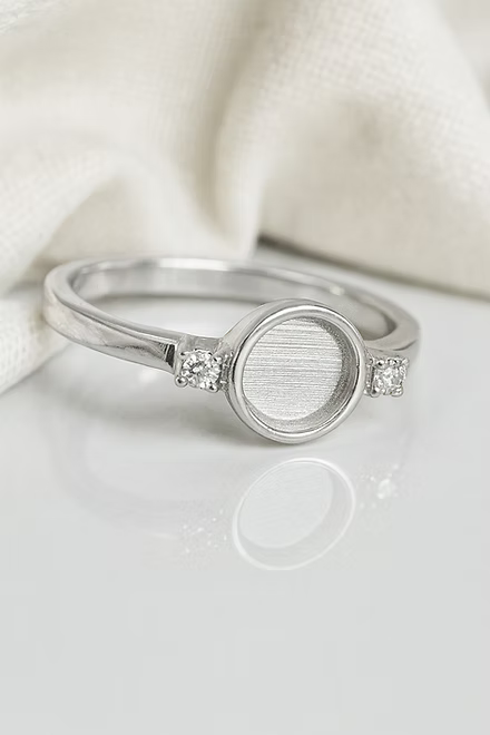 Sterling Silver Round Double Gem Ring