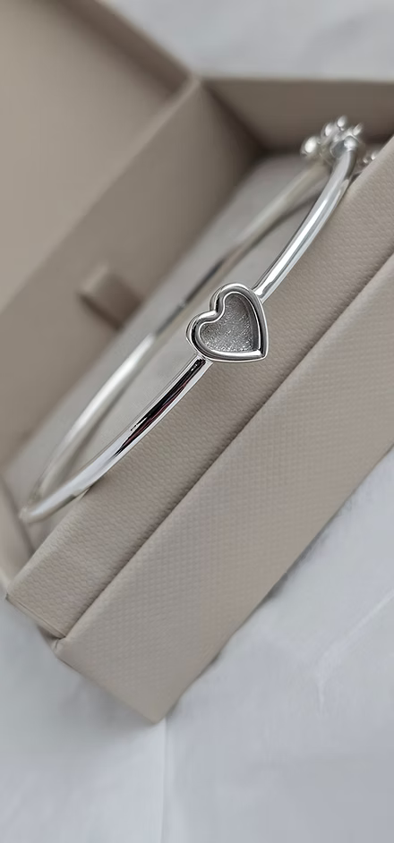Sterling Silver Bubble Heart Safety Clasp Bangle