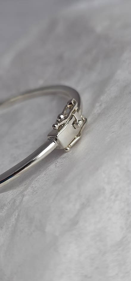 Sterling Silver Bubble Heart Safety Clasp Bangle