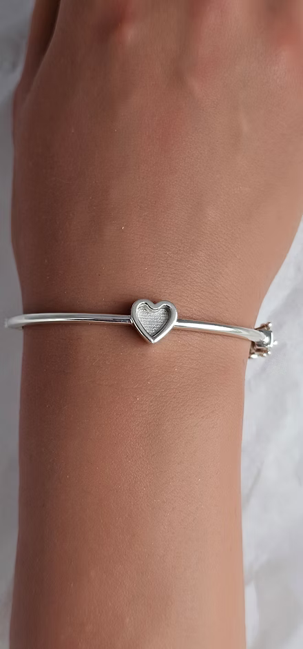 Sterling Silver Bubble Heart Safety Clasp Bangle