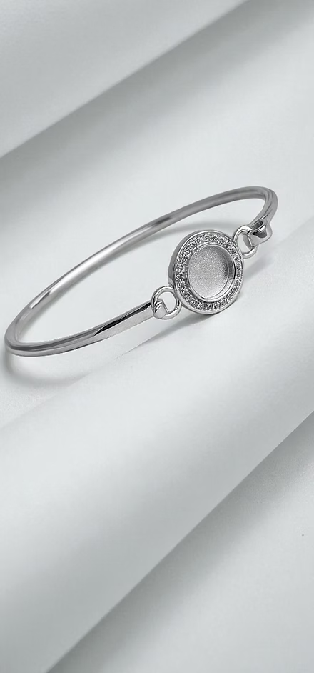 Sterling Silver Halo CZ Bangle