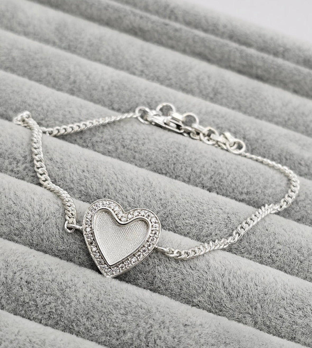 Sterling Silver Heart CZ Keepsake Bracelet