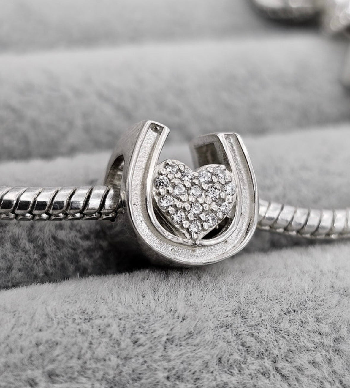 Sterling Silver CZ Horse Shoe Keepsake Charm