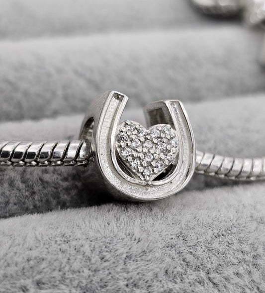 Sterling Silver CZ Horse Shoe Keepsake Charm