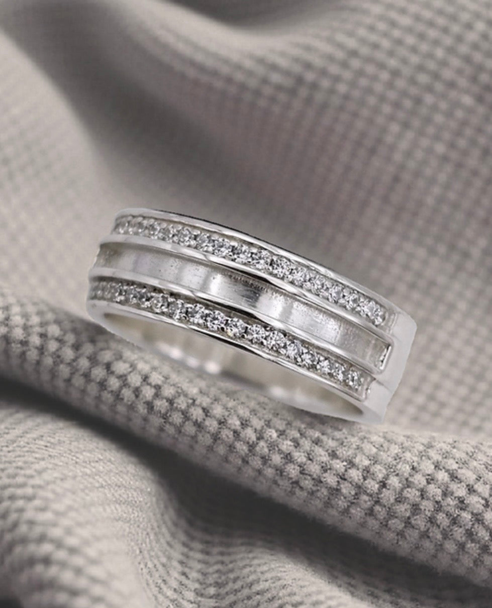 Sterling Silver Duo Crystal Half Channel Ring