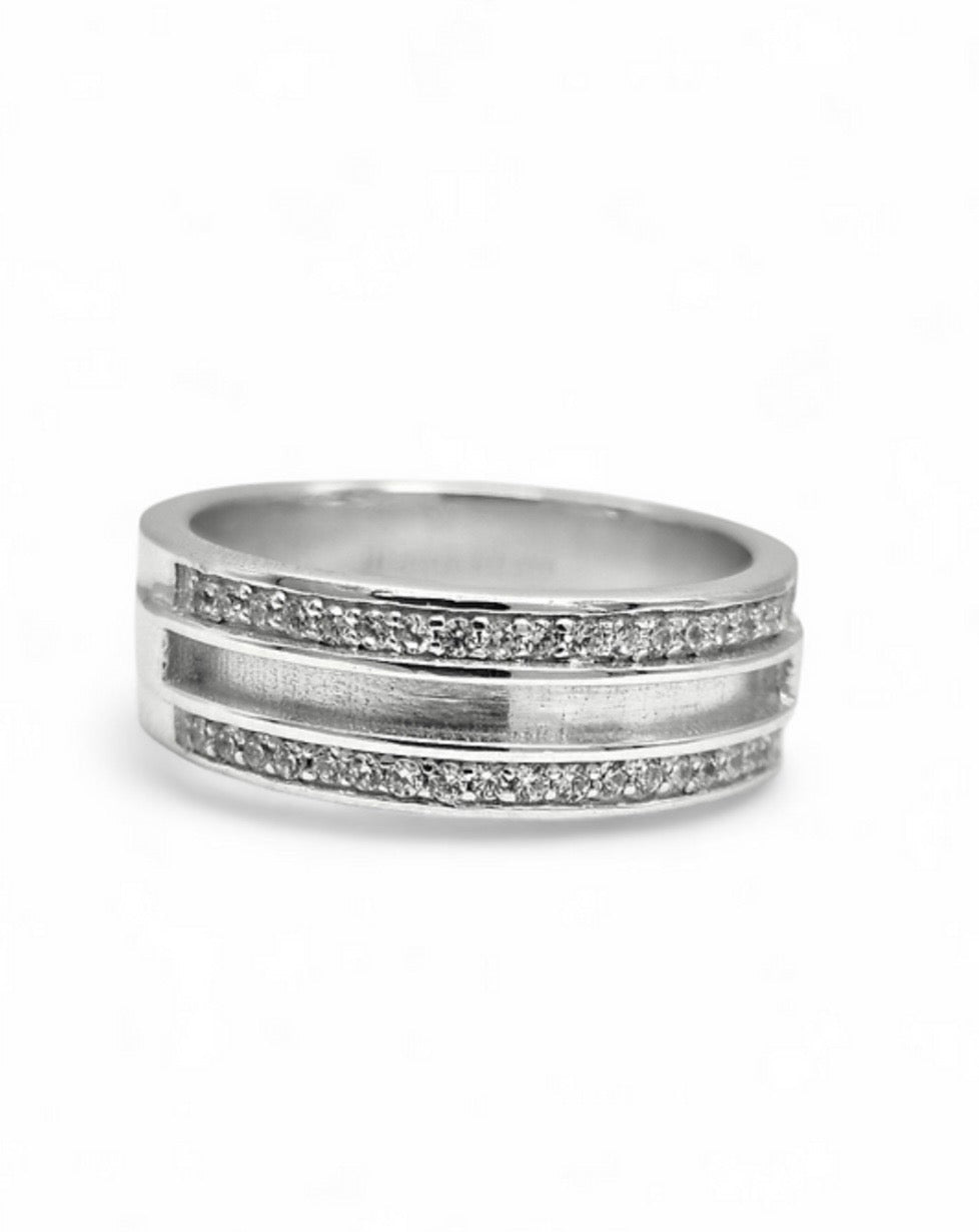 Sterling Silver Duo Crystal Half Channel Ring