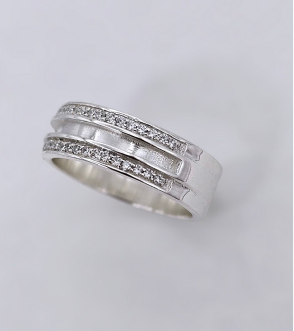 Sterling Silver Duo Crystal Half Channel Ring