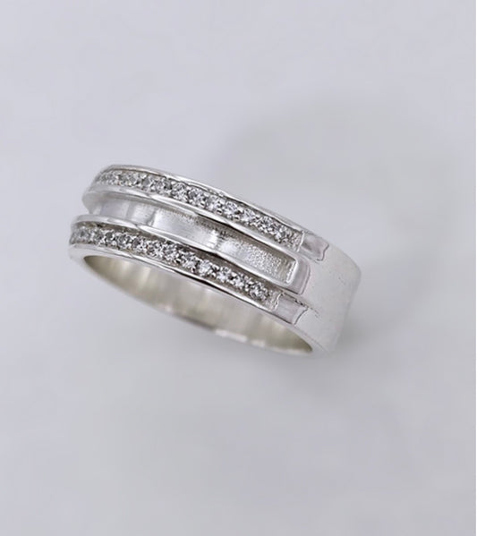 Sterling Silver Duo Crystal Half Channel Ring