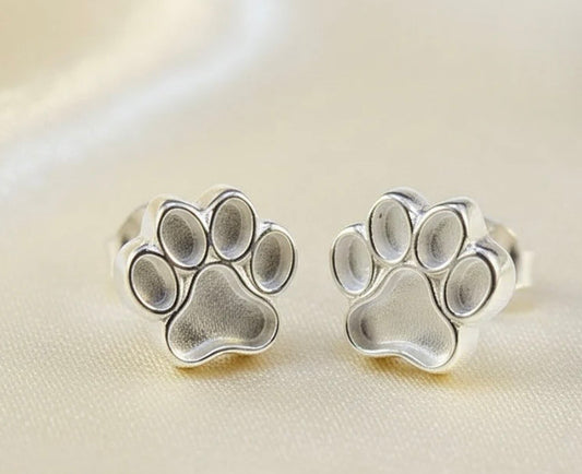 Sterling Silver Paw Print Keepsake Stud Earrings